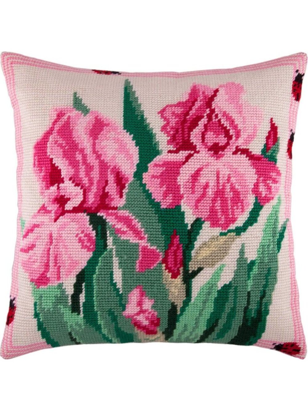 Pink Irises Needlepoint Throw Pillow Kit - 16x16 Tapestry Canvas, Craft Project